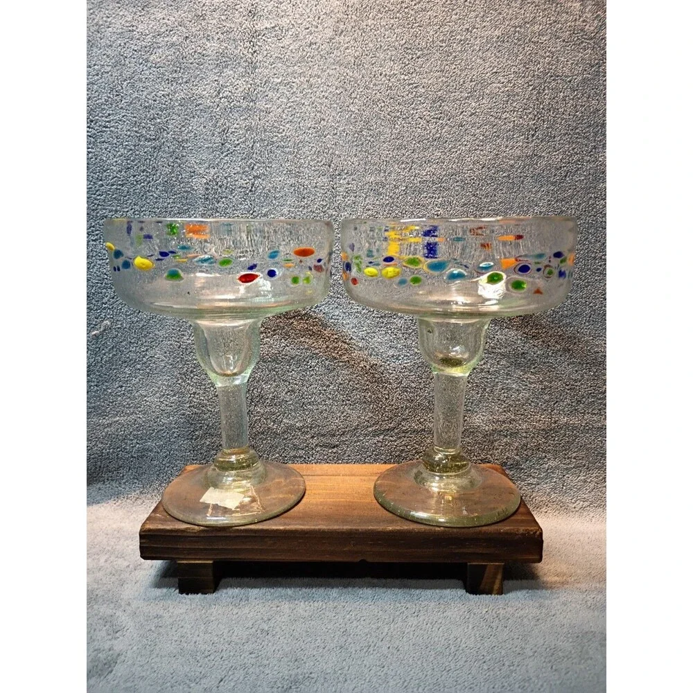 Handmade Mexican Recycled Glass Margarita Glasses Set of 4 Amici Confetti